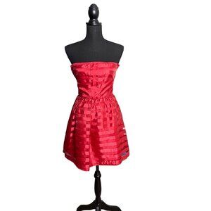 Frenchi Women's Red Satin Stripe Strapless Mini Dress Size 1